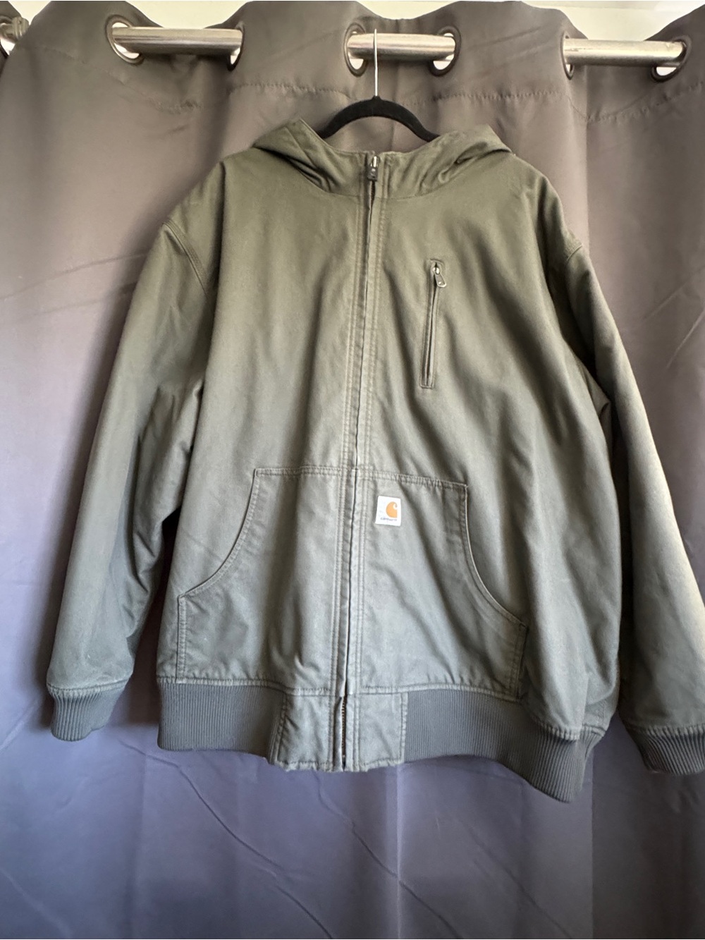 Carhartt Olive Hooded Zip Jacket with Chest Pocket
